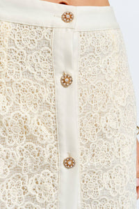 Ina Fashion - Charlotte Floral Lace Button-front Midi Skirt