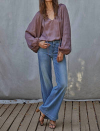 By Together Sue Satin Top in chocolate rose - women's blouse - detail view