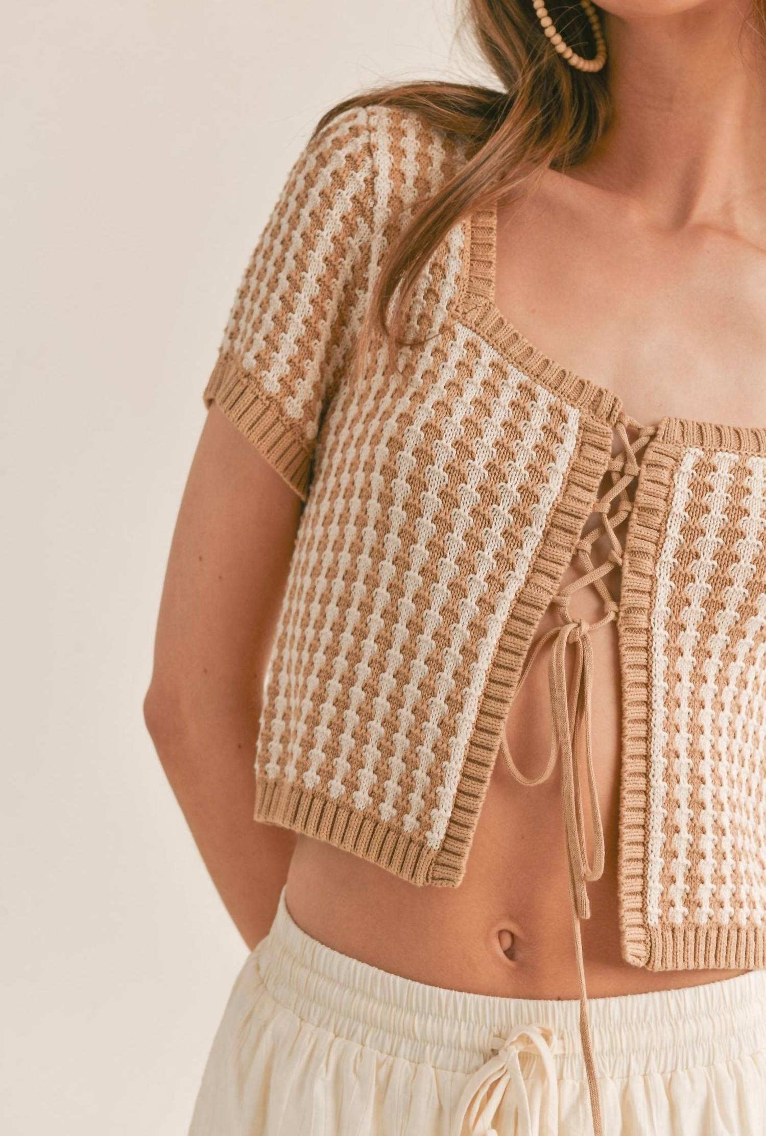 Sage The Label - Amore Lace Up Front Crop Sweater