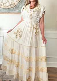Pol - Boho Floral Applique Maxi Dress
