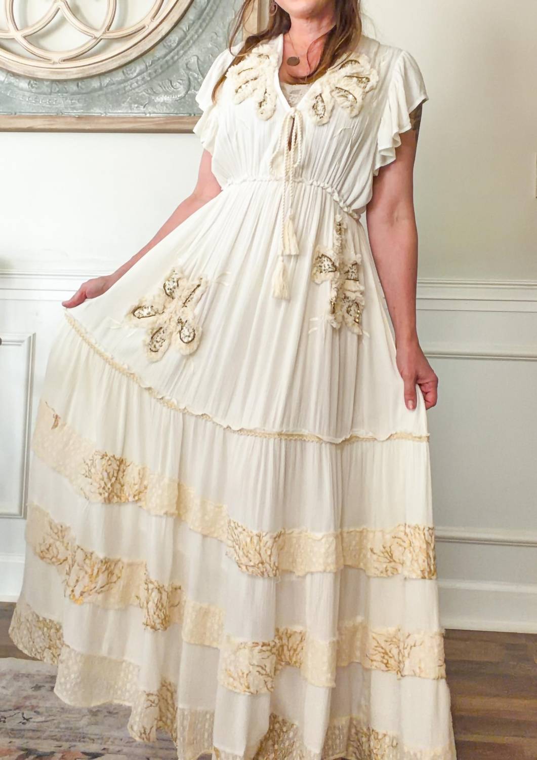 Pol - Boho Floral Applique Maxi Dress