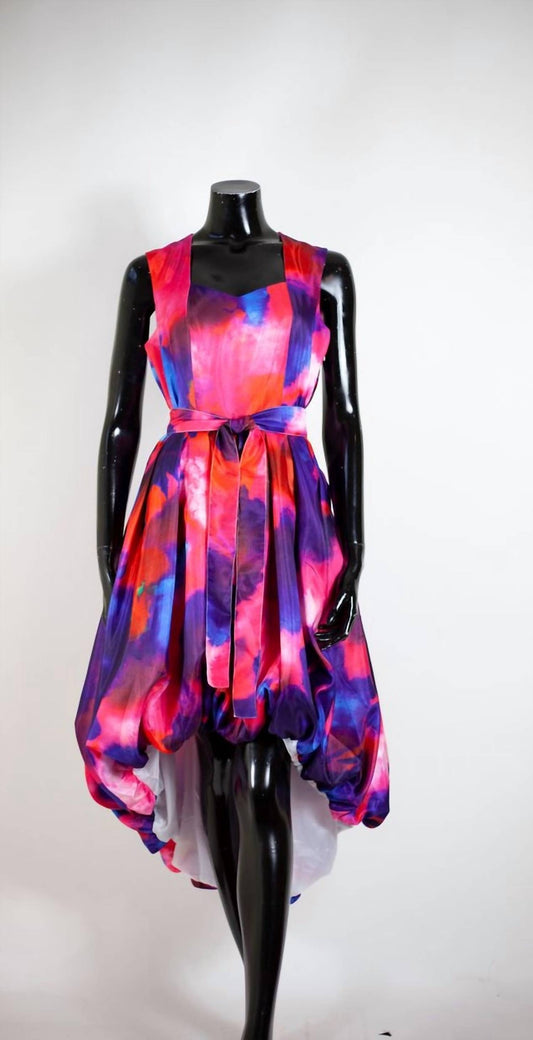 Samuel Dong - Women's Print Duppioni High-low Bubble Dress With Shawl