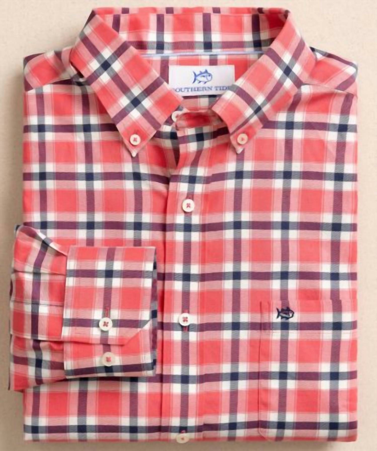 SOUTHERN TIDE Men's Beachrock Plaid Skipjack Sport Shirt in snapper - men's shirt
