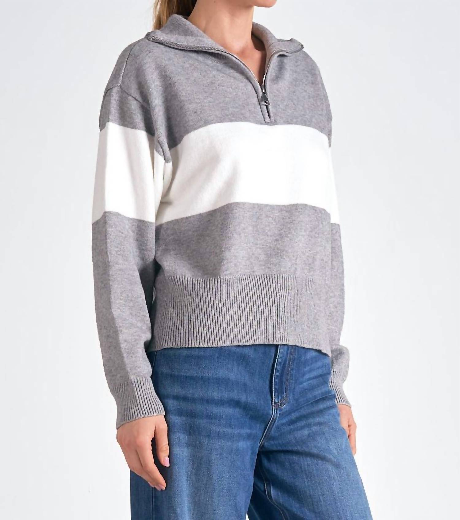 Elan - Half Zip Striped Sweater Top
