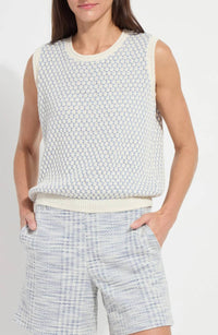 Lysse Claire Textured Mesh Sweater Vest in ecru azzuro - women's blouse