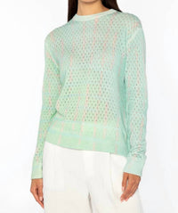 Kinross Women's Blurred Lines Pointelle Crew Neck Top in aquatic - women's long sleeve top