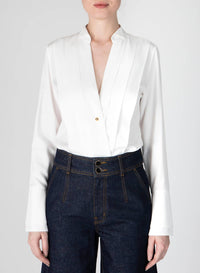 Derek Lam 10 Crosby Tiffany Pleat Front Shirt Top in blanc - women's blouse