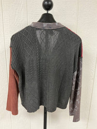 POL Star Raw Edge Sweater in navy multi - women's cardigan - detail view