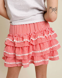 Peach Love - Ruffle Rodeo Gingham Mini Skirt