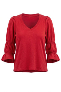 APNY V Neck Renaissance Sleeve Blouse in rocco red - women's blouse - view 4