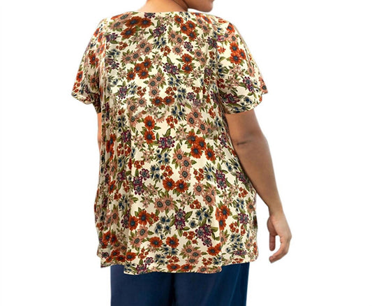 On The Plus Side - Printed Scoop Neck Short Sleeve Taylor Tunic - Plus Size