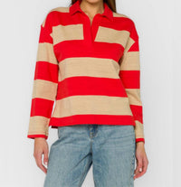 Velvet Heart Sailor Slub Top in red - women's long sleeve top