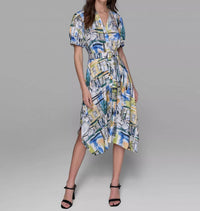 KARL LAGERFELD Printed Paris Scene Be Palace Dress in blue citrus green multi - women's dress