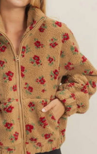 Double Zero - COMFY FLORAL PRINT SHERPA ZIP-UP JACKET