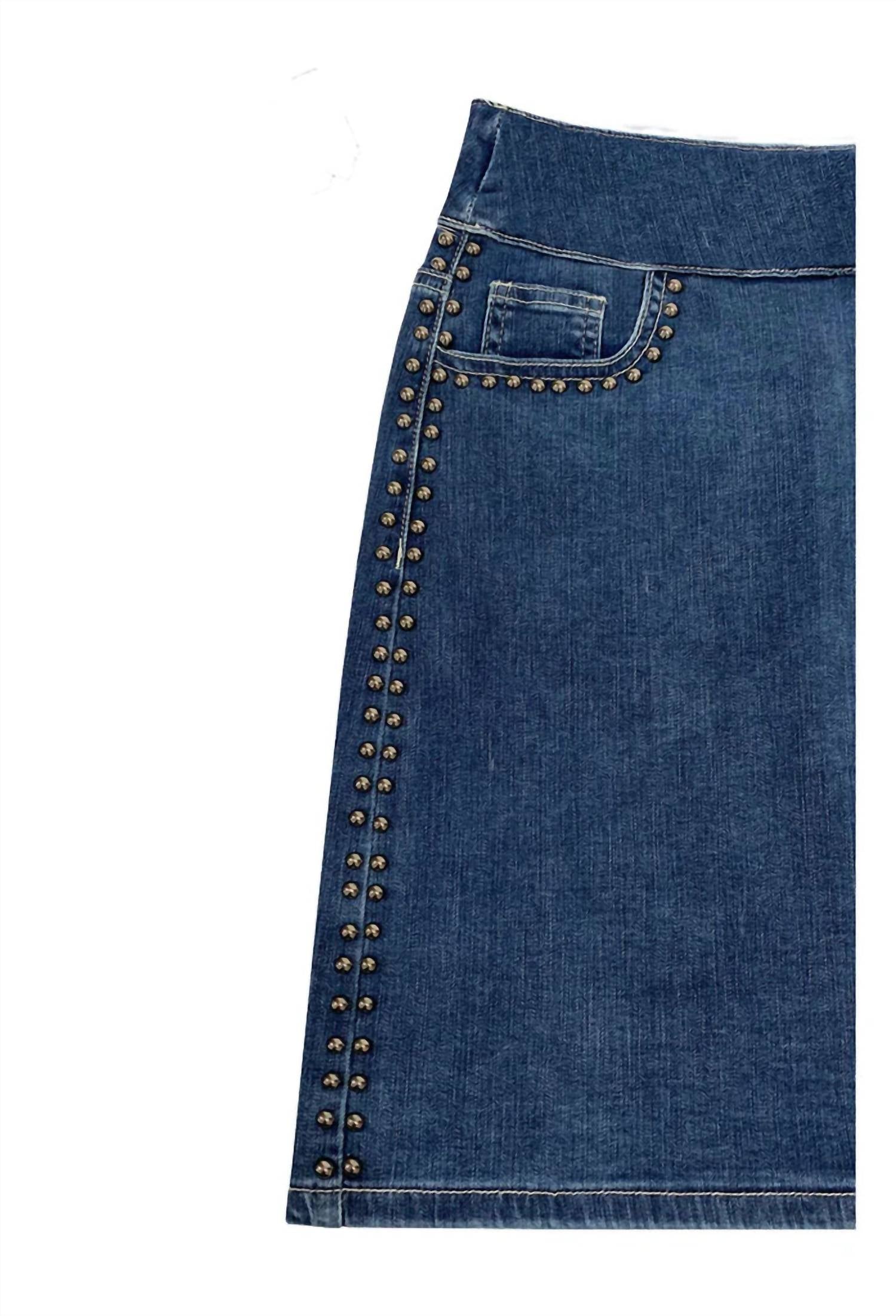 Ethyl - Women's Beaded Knee Length Denim Skirt