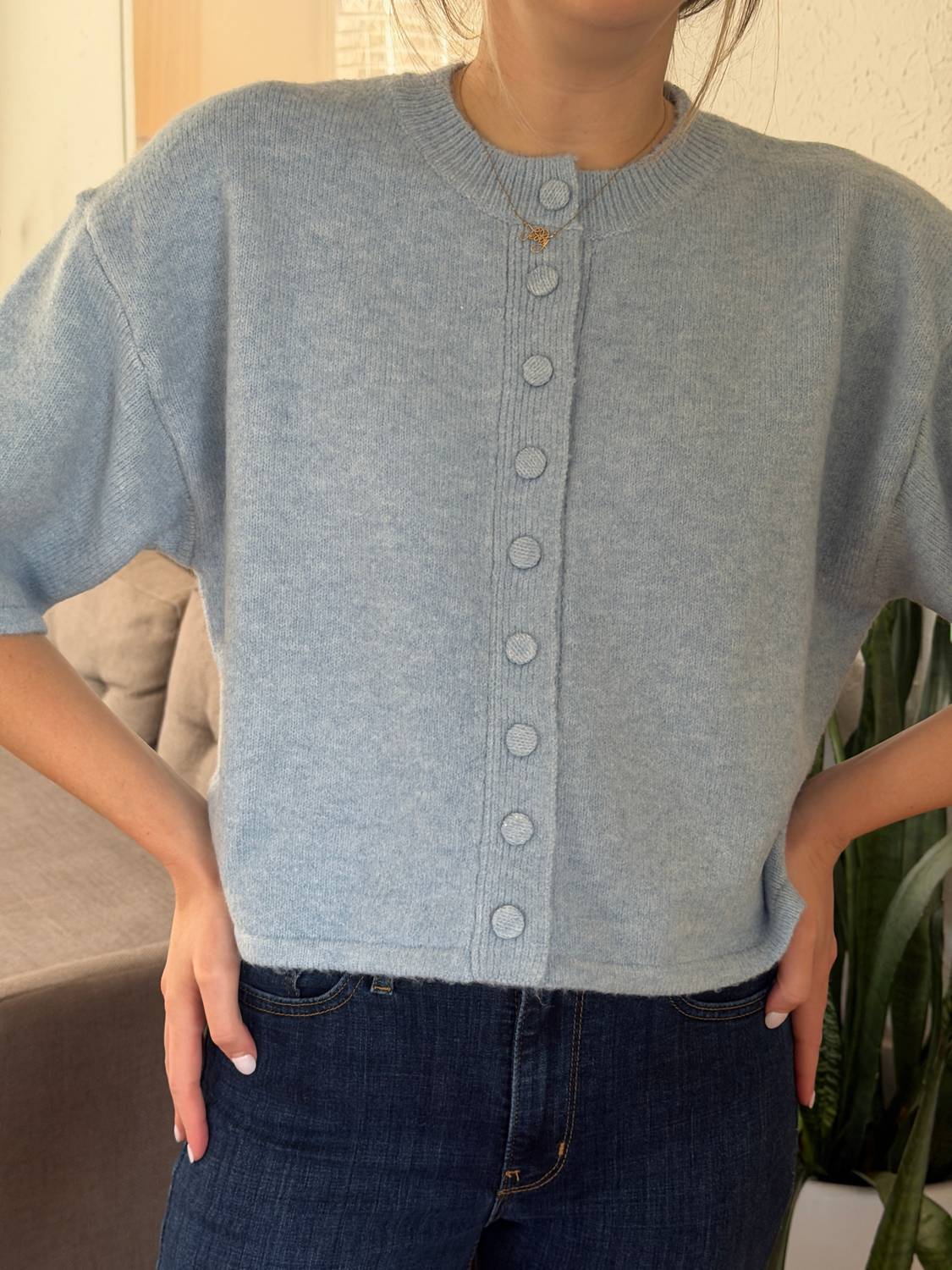 Pinch - Knit Short Sleeve Button Cardigan Top