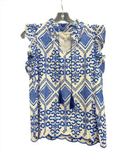 Jade Women's Ruffled Cap Sleeve Shell Blouse in blue white - women's blouse