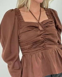 Six/Fifty - Satin Ruched Long Sleeve Blouse