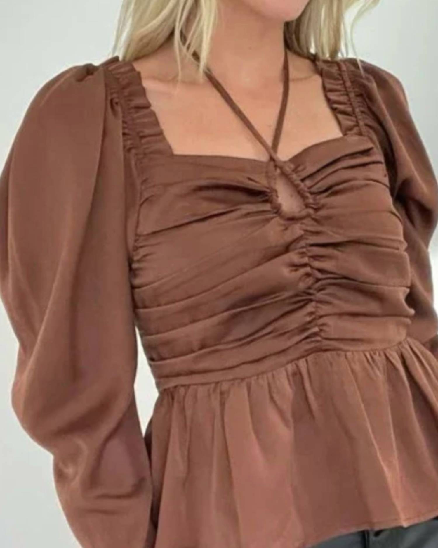 Six/Fifty - Satin Ruched Long Sleeve Blouse