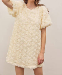 In February - Rose Applique Bubble Sleeved Mini Dress