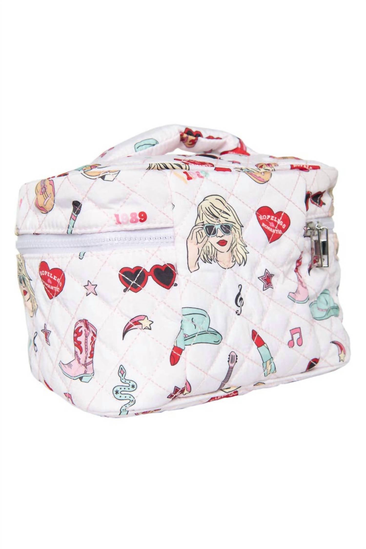 Katydid Music Girl Icons Quilted Cosmetic Bag in light pink - women's bag - detail view