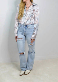 Blue B - Western Print Satin Bodysuit
