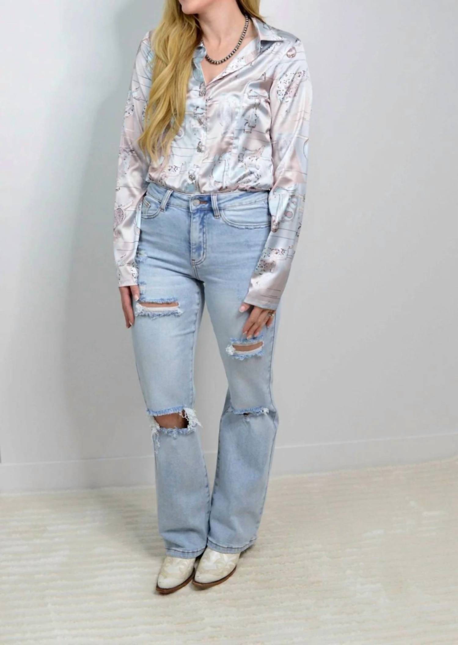 Blue B - Western Print Satin Bodysuit