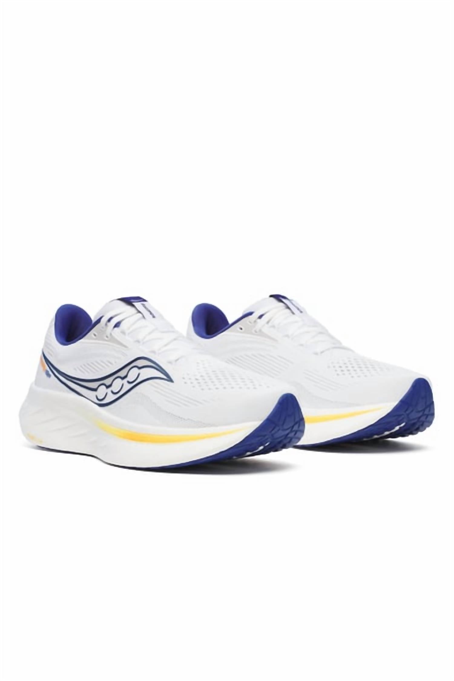 SAUCONY Men's Ride 18 Running Shoes in white azurite - men's shoe - alternate view