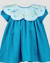 THE PROPER PEONY Girl's Birdie Dress in teal - kids' dress