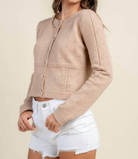 Beivy Crop Button Down Sweater in beige - women's cardigan - alternate view