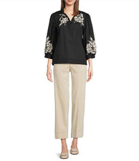 Tru Luxe - Embroidered Popover Top