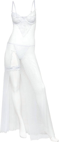 Oh La La Cheri Livia Lace Trim Mesh Underwire Nightgown in bright white - women's item - alternate view