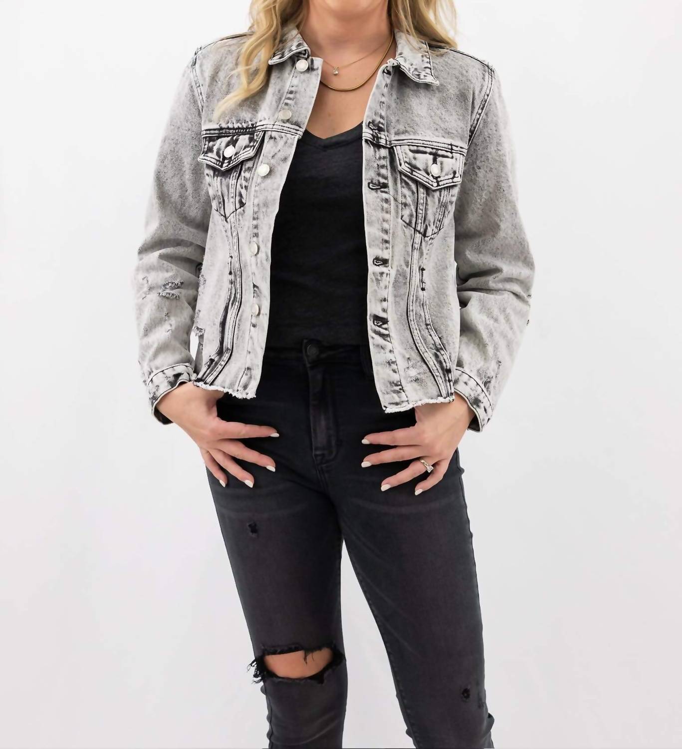 Vervet By Flying Monkey - Distressed Crop Denim Jacket