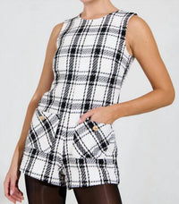 Day + Moon - Sleeveless Round Neck Tweed Romper