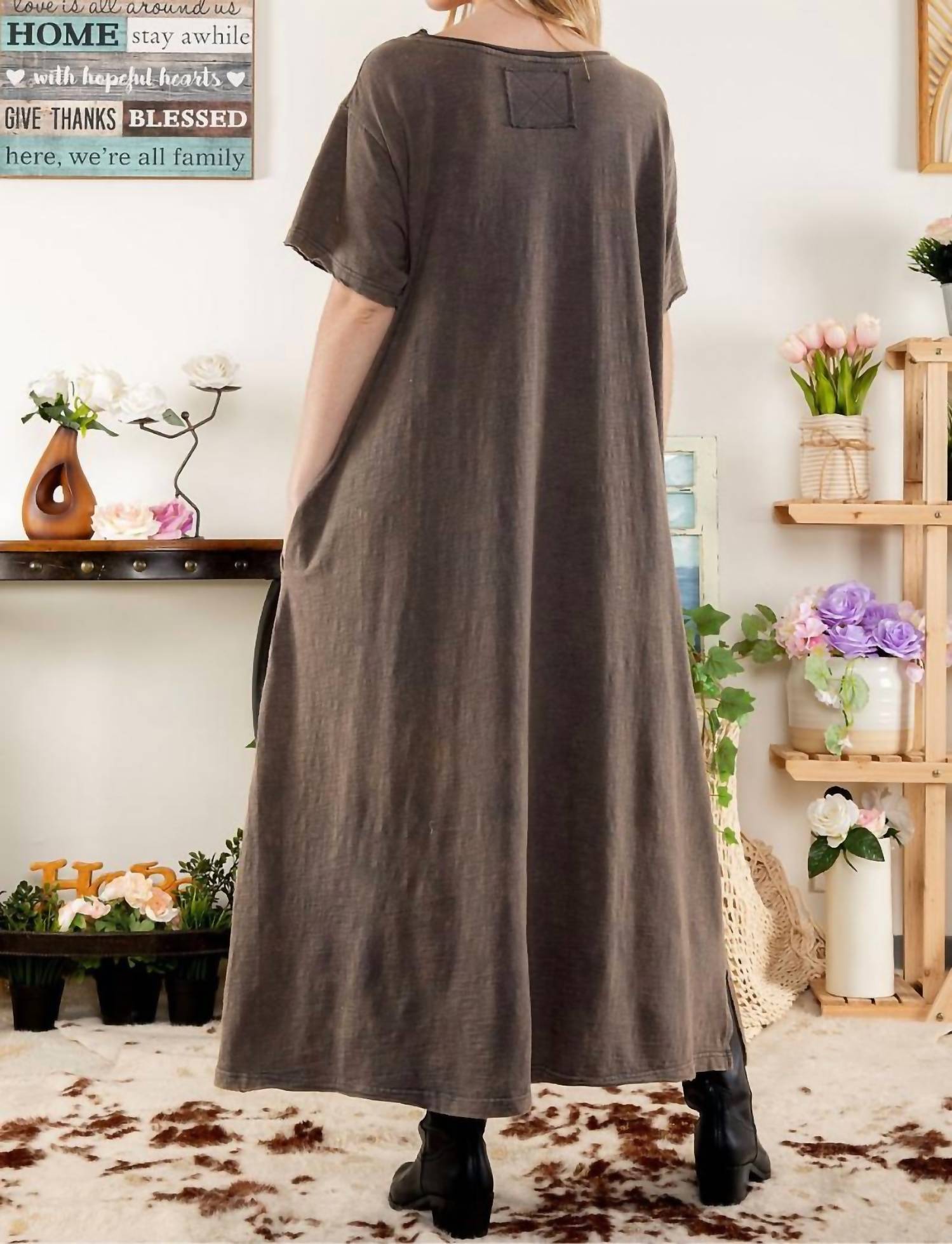 Blue Velvet - Beautiful Embroidered T-shirt Maxi Dress