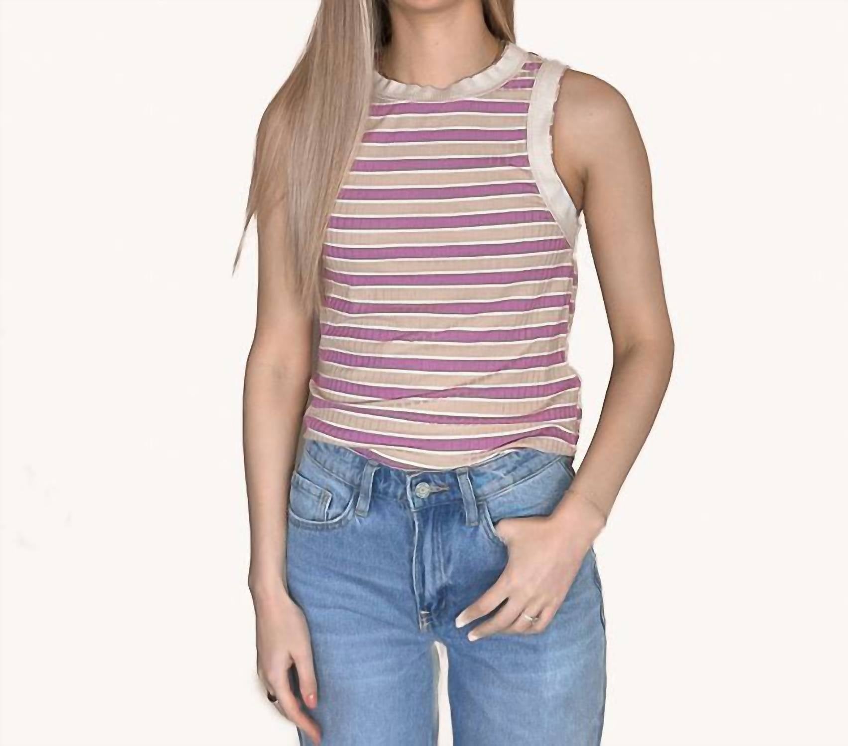 Hem & Thread - Round Neck Ribbed Striped Tank Top