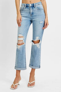 Risen - Tummy Control High Rise Straight Double Roll Up Jeans