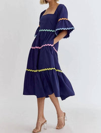 entro Multi-color Ric Rac Trim Maxi Dress in navy - women's dress - detail view