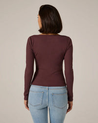 7Diamonds Modal Ribbed Boatneck Top in walnut - women's long sleeve top - alternate view