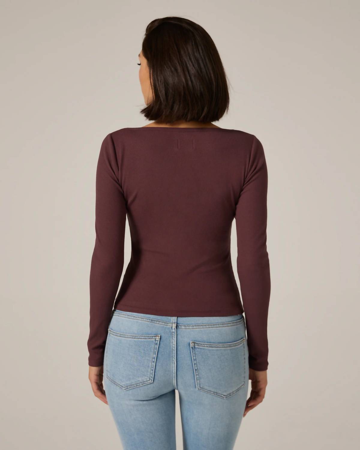7Diamonds Modal Ribbed Boatneck Top in walnut - women's long sleeve top - alternate view
