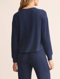 Z Supply Elfie Rib Top in blue sapphire - women's long sleeve top - view 5