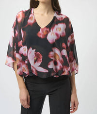Joseph Ribkoff Floral Print Boxy Top in black multi - women's blouse