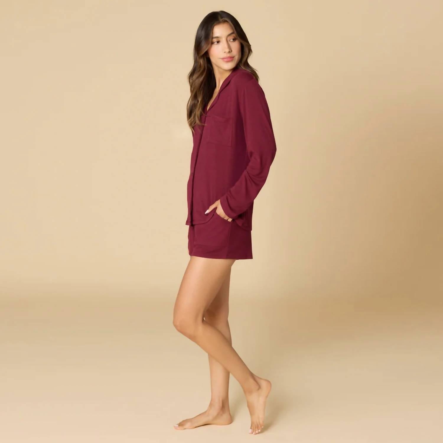 Softies - Aria- Slim Notch Collar Long Sleeve Short Set