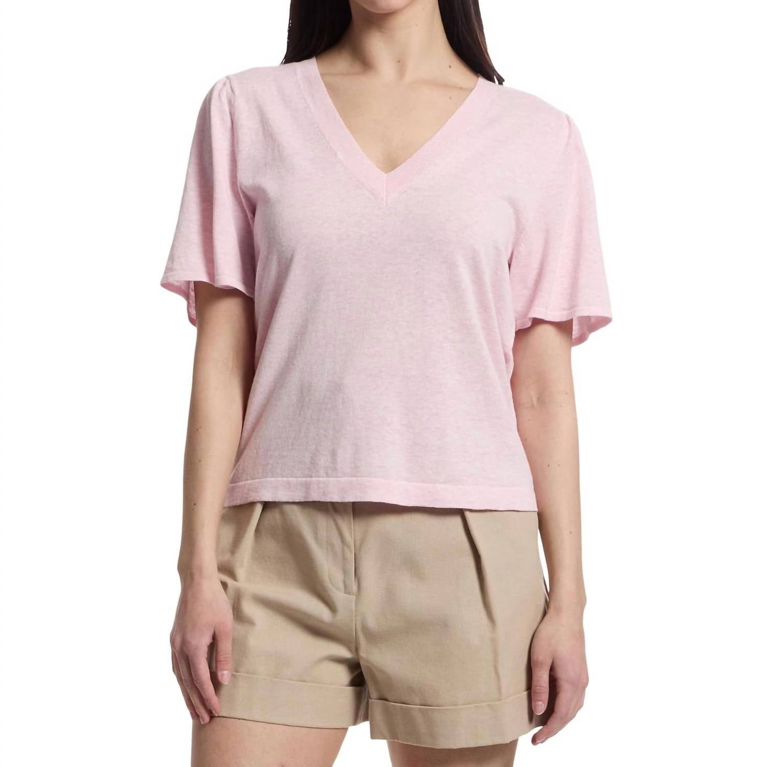 Lilla P Short Sleeve V-Neck Sweater in wildflower - women's sweater