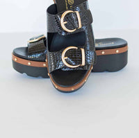 CHINESE LAUNDRY Women's Surf Up Croco Sandals in black - women's sandal - detail view
