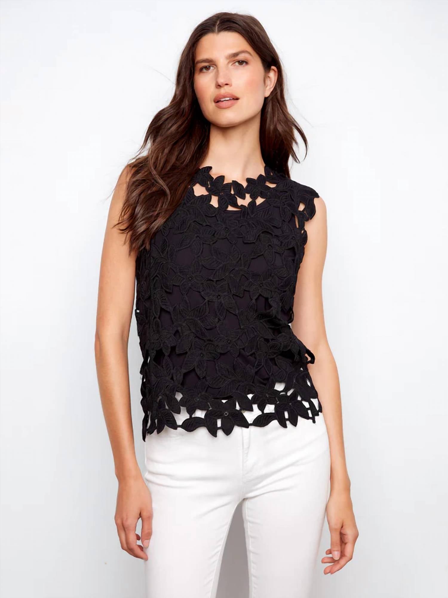 Charlie B - Cap Sleeve Floral Crochet Top