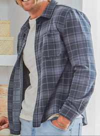 Simply Southern Plaid Brushed Fleece Shacket in blue - men's jacket - alternate view