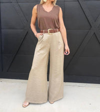 Evenuel - Satin Belted Wide Leg Pants