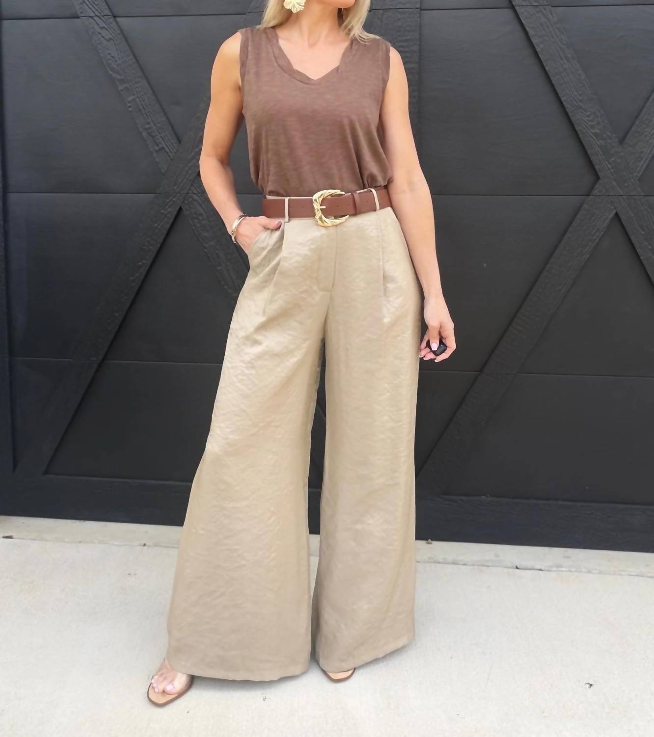 Evenuel - Satin Belted Wide Leg Pants
