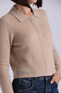 Minnie Rose Cashmere Collared Cardigan in brown sugar - women's cardigan - view 4
